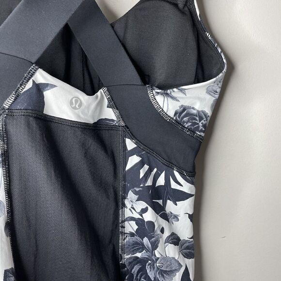 LULULEMON Womens Black Floral Crossback Tank Top Brisk Bloom Built-In Bra Yoga 4 - Picture 5 of 10